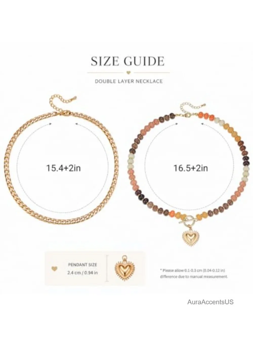 Layered Natural Stone Beaded Necklace Set Heart Charm